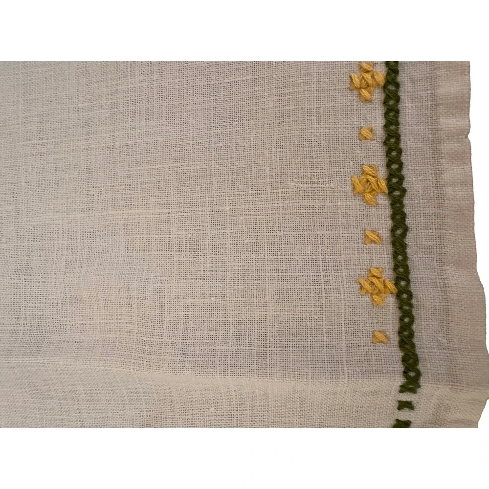 Vintage Hand Embroidered Tea Cloth Cross Stitch Floral Border Off White Square